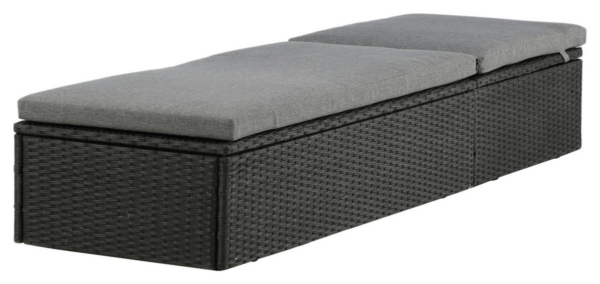 Sonnenliege Quad ca. 61x38x198 cm Schwarz - Schwarz/Grau, KONVENTIONELL, Kunststoff/Textil (60.5/37.5/198cm) - Gardenson