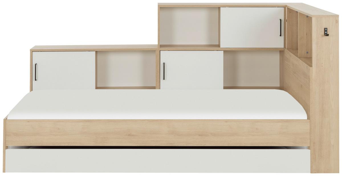 Postelja S Predalom Erwan, Bela, Barva Kostanja, 90x200cm - bela/naravne barve, Moderno, leseni material (90/200cm) - MID.YOU