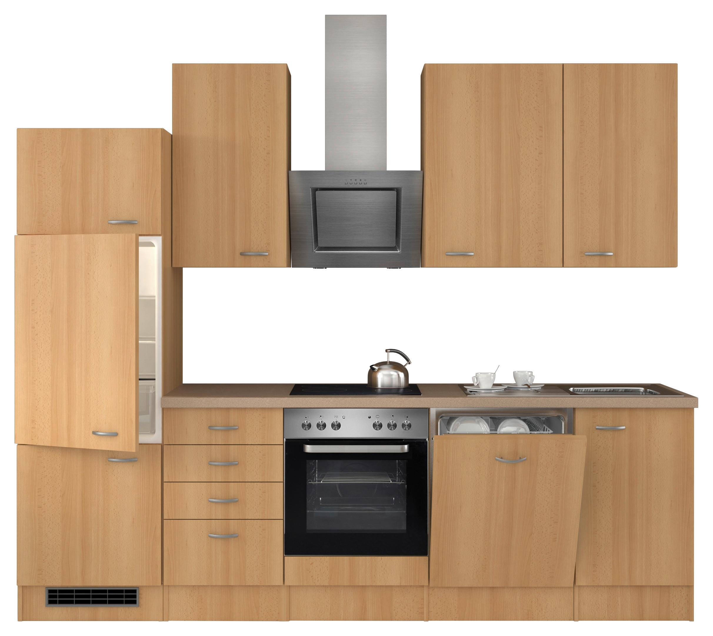 Kuhinjski Blok Z Aparati Nano, Barva Bukve - barve nerjavečega jekla/barve bukve, Moderno, umetna masa/leseni material (280cm) - FlexWell
