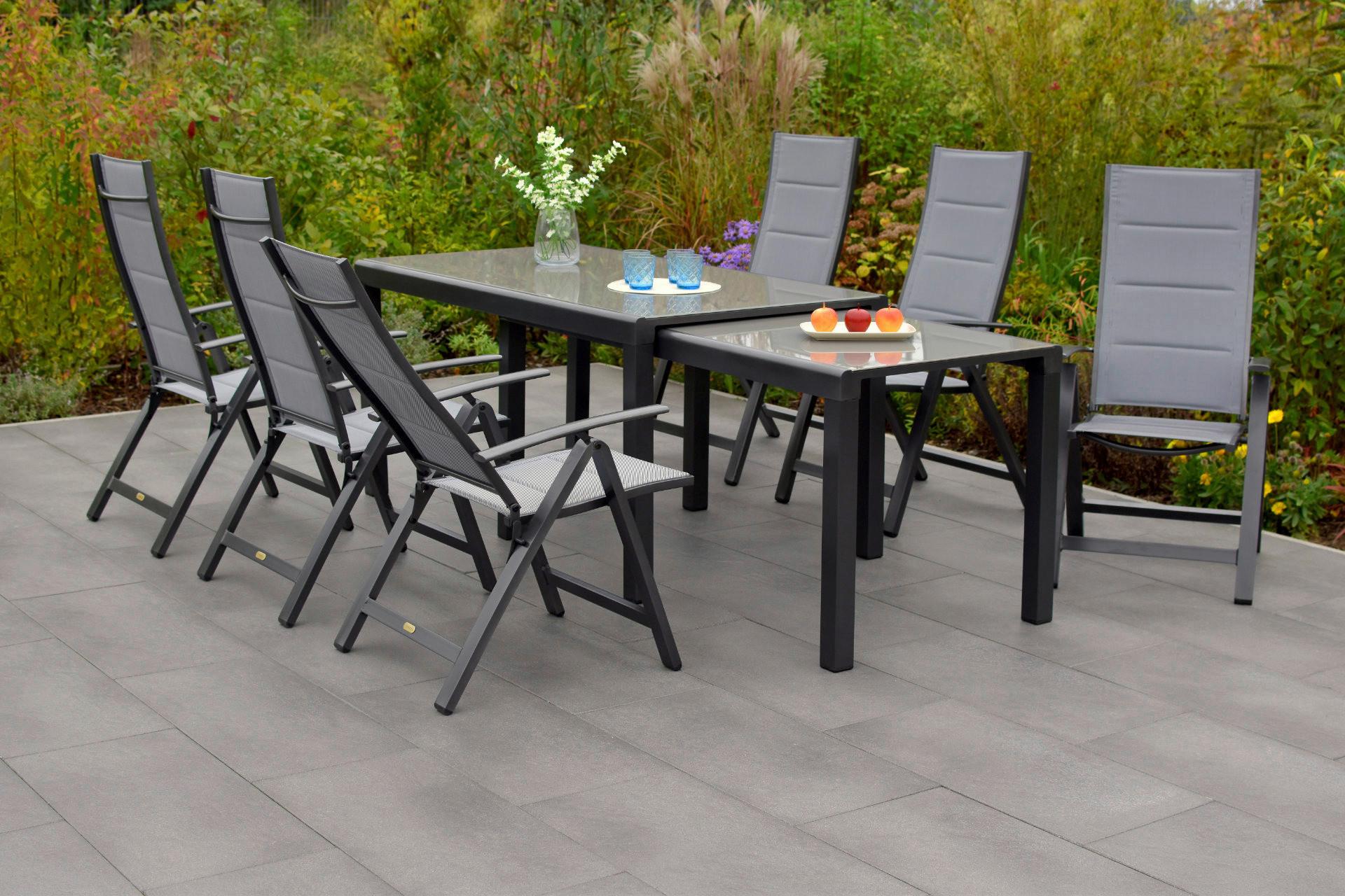 Gartenset Florenz Graphitfarben/Grau - Graphitfarben/Grau, MODERN, Glas/Textil - Gardenson