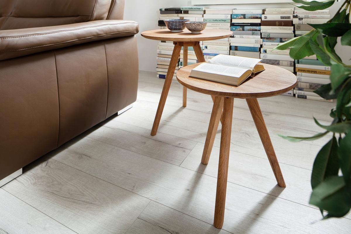 ZESTAW STOLIKÓW KAWOWYCH GENNY - kolor dębowy/kolor naturalny, Modern, drewno (40-50/40-50/40-45cm) - Xora