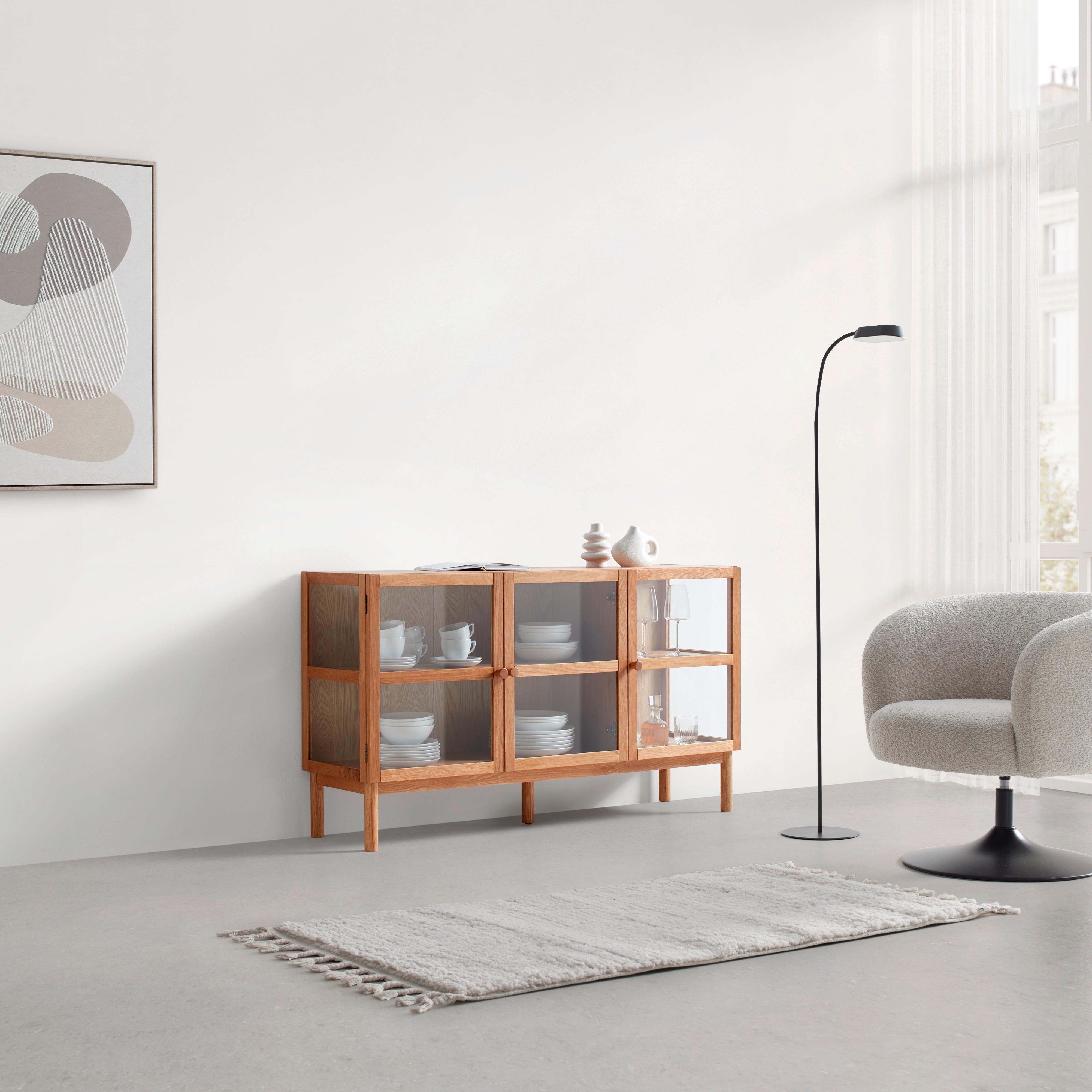 Comodă cu uși ABIR - culoare lemn stejar, Modern, sticlă/carton (140/80/40cm) - Modern Living