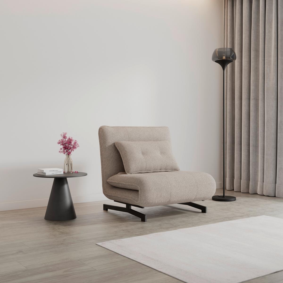 Schlafsessel Luna Bouclé Beige - Beige/Schwarz, MODERN, Textil/Metall (92/40/66cm) - Bessagi Home