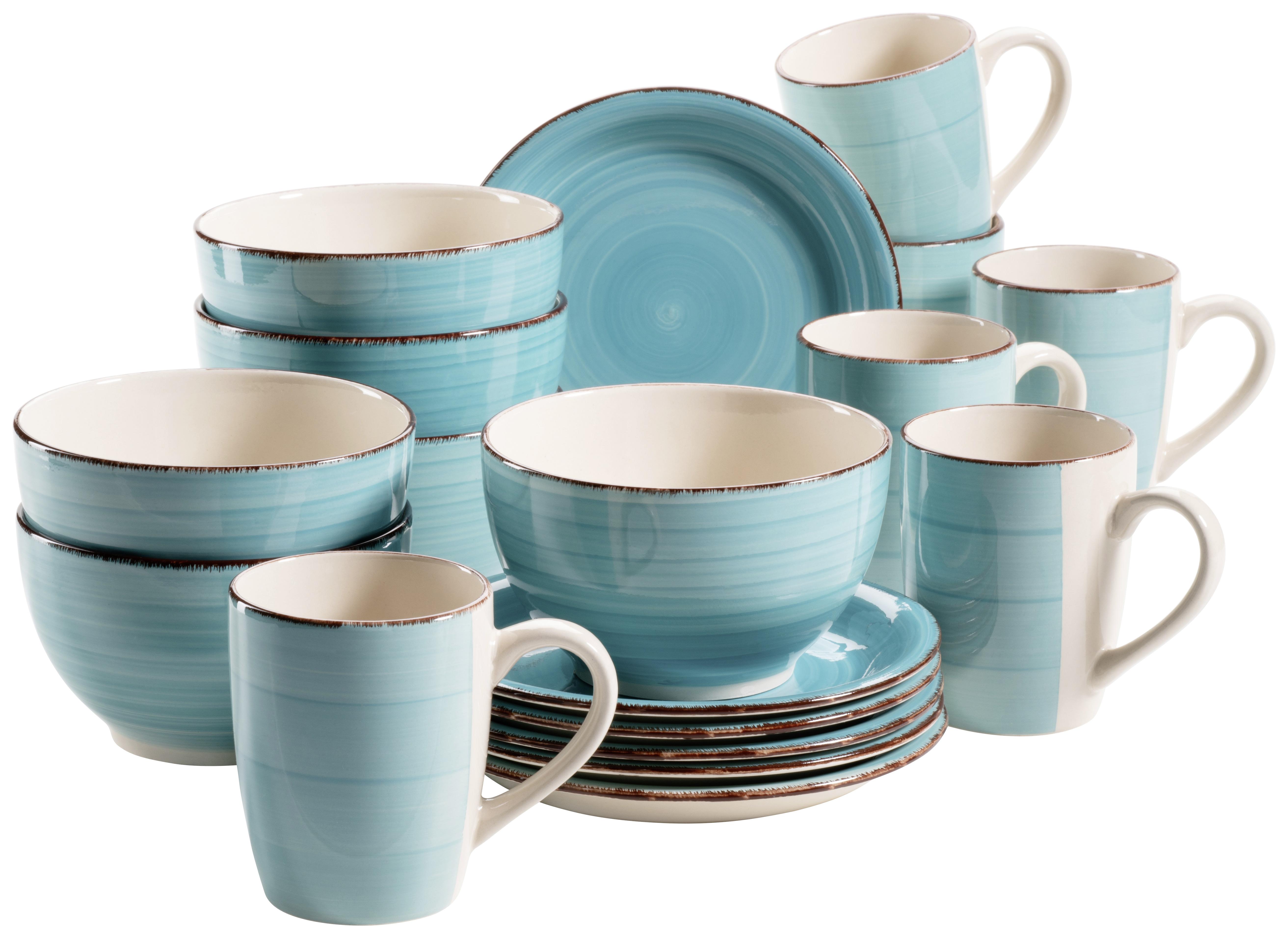 Frühstücksset Lumaca aus Steingut, 18-teilig - Türkis, Basics, Keramik - Mäser
