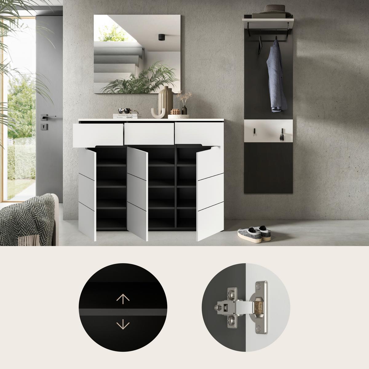 Predsoba Canu, Bela, Siva, 3-Delna - siva/bela, Design, leseni material (180/190/37cm) - Livetastic