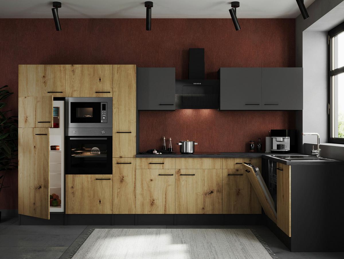 Kotna Kuhinja Z Aparati Oliver, 370x172cm - siva/črna, Design, kovina/leseni material (370/172cm) - Respekta