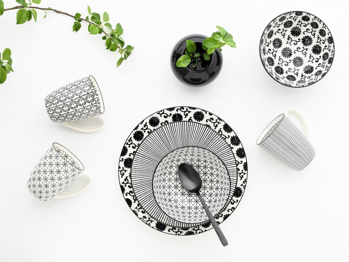 Kombinirani Servis New Style Black, 16-Delni - črna/bela, Basics, keramika - Creatable