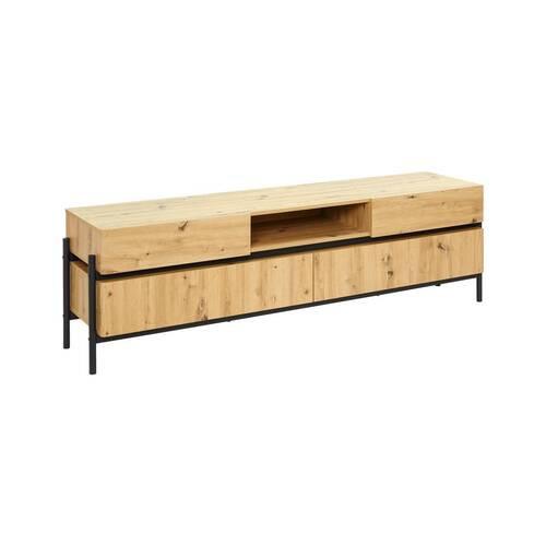 Lowboard Holz “Jasmina", Massiv, Eiche, 175/54/41,5 - Eichefarben/Schwarz, Modern, Holz/Metall (175/54/41,5cm) - Bessagi Home