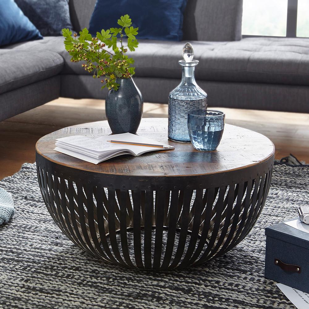 Couchtisch "Nisha", ca. 70x70 cm,aus Recyclingholz - Schwarz/Braun, Design, Holz/Metall (70/70/33cm) - MID.YOU