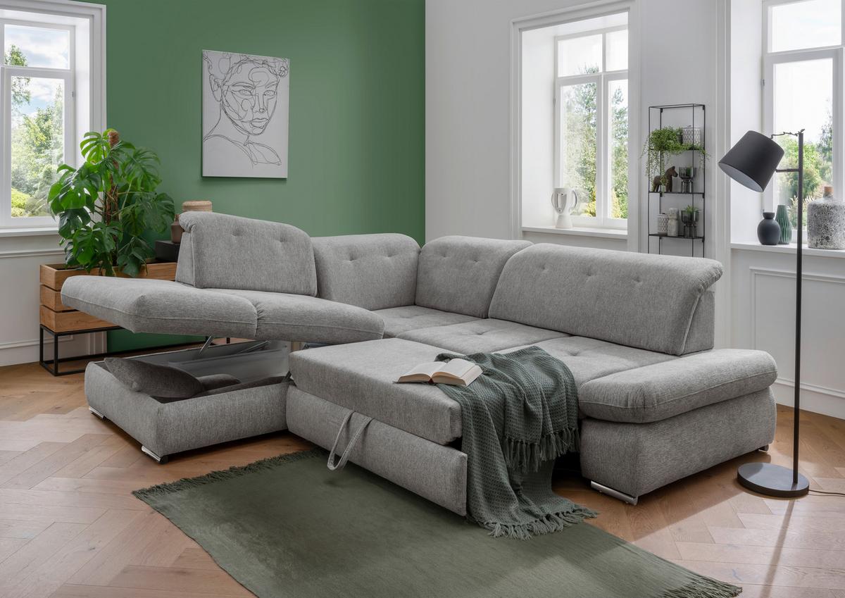 Wohnlandschaft Dalida Silberfarben Chenille - Chromfarben/Silberfarben, Design, Textil/Metall (254/280cm) - Livetastic