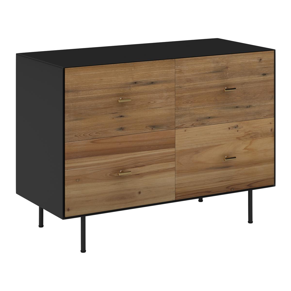 Kommode Giorgia Schwarz/Natur Echtholz/MDF - Goldfarben/Schwarz, MODERN, Holz/Metall (90/66/40cm) - Bessagi Home