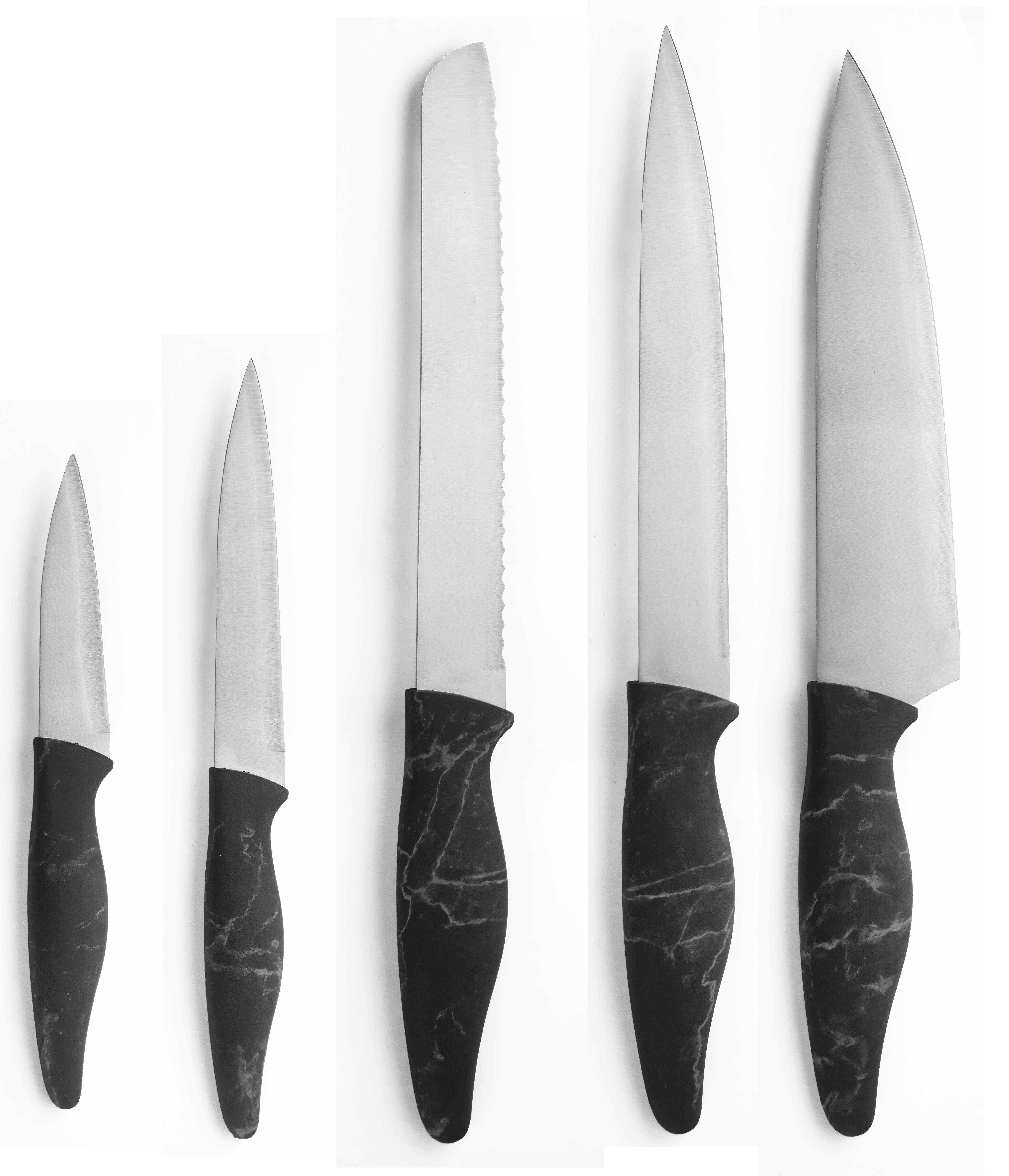 Messerblock Marble Schwarz/Marmoroptik - Multicolor/Schwarz, MODERN, Kunststoff/Metall (11/11/23cm) - Premium Living