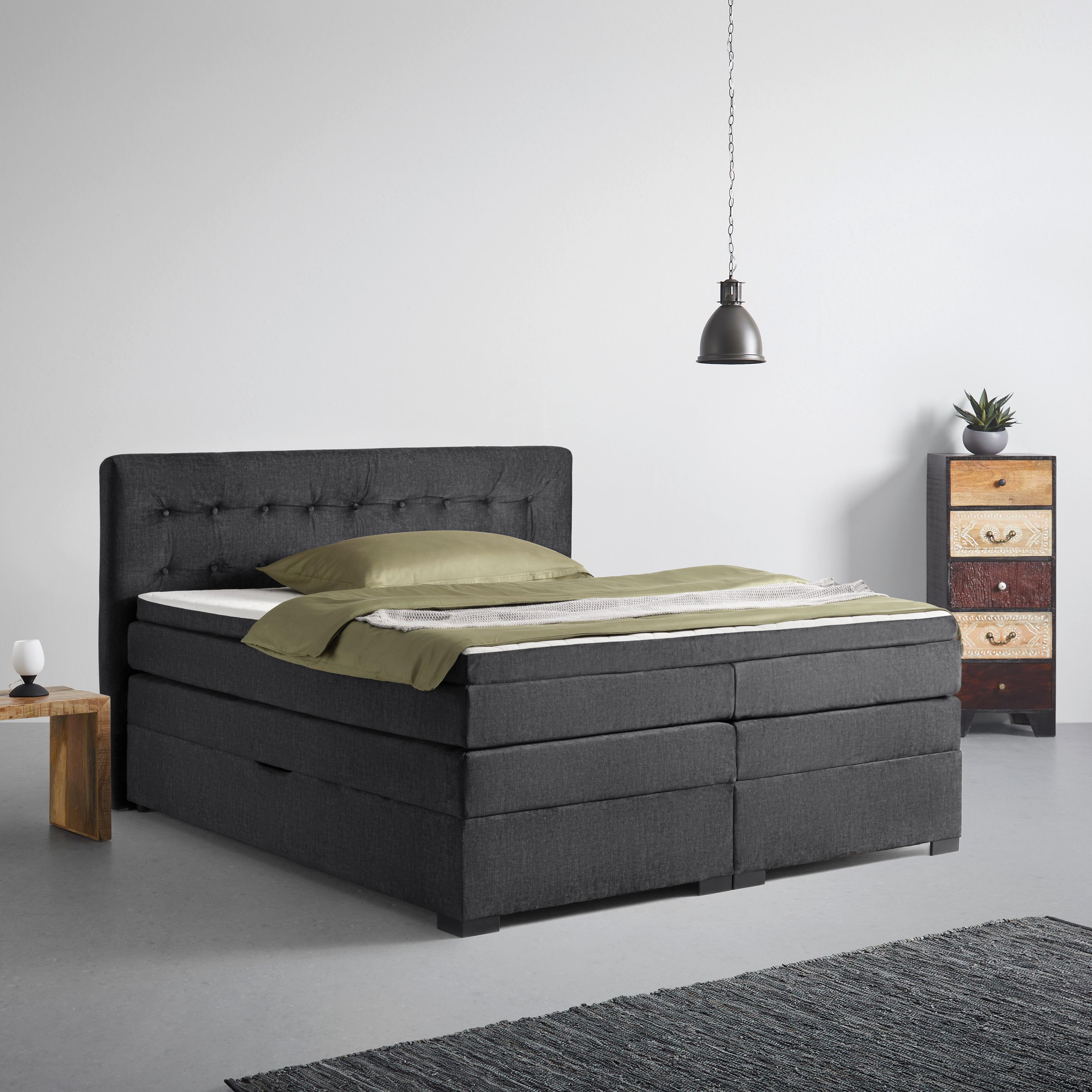 Boxspringbett Madeira in Anthrazit ca. 180x200cm - Anthrazit/Schwarz, KONVENTIONELL, Textil (180/200cm) - Premium Living