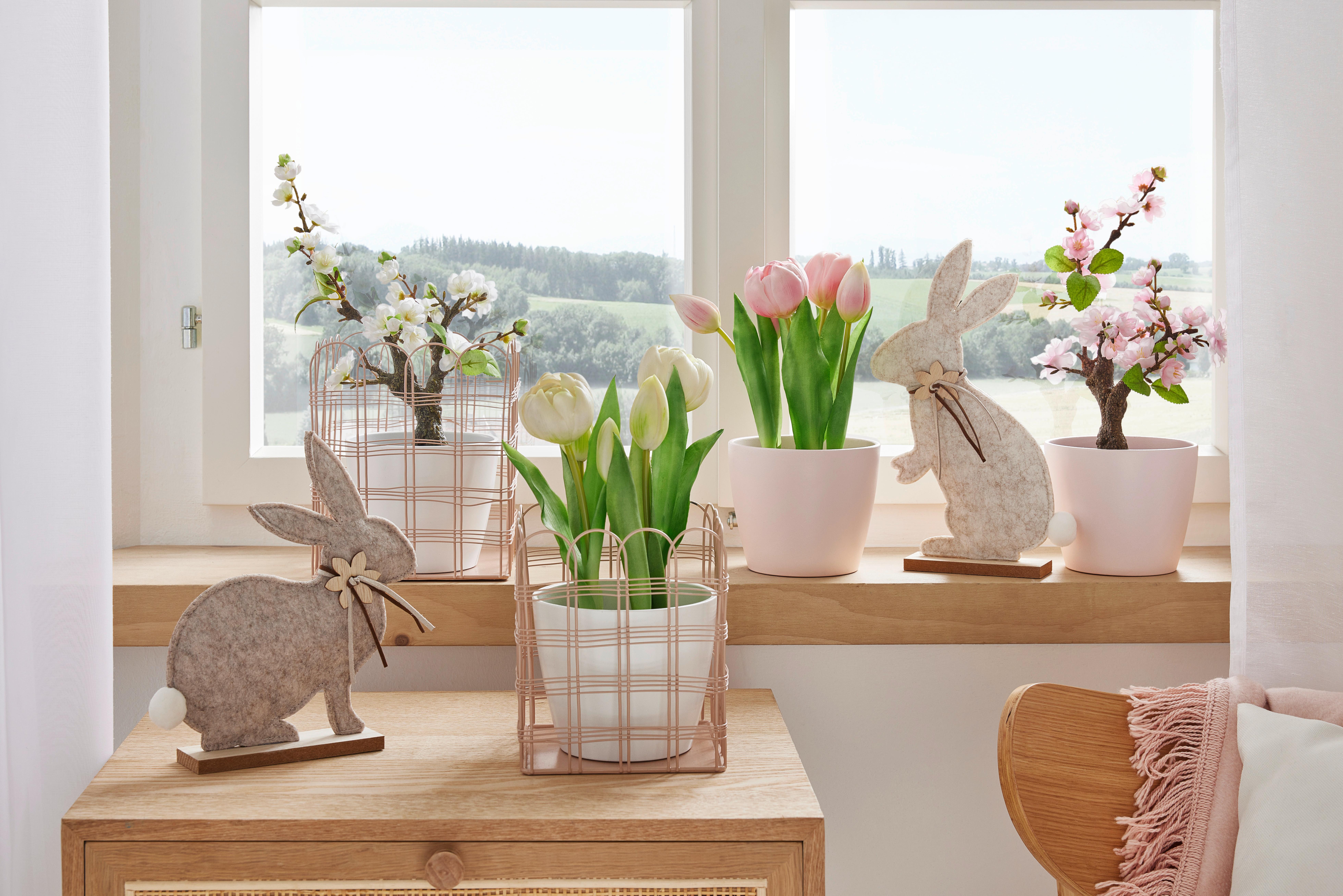 Kunstpflanze Kirschblüten in Rosa ca. 32cm - Schwarz/Rosa, Basics, Kunststoff (32cm) - Modern Living