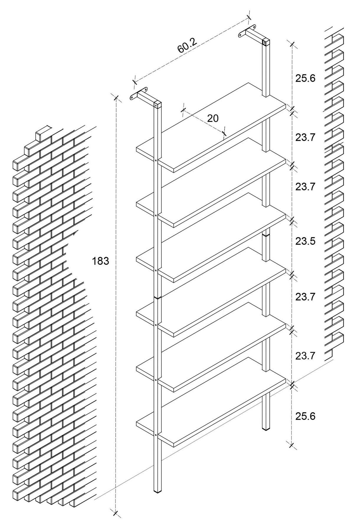 Regal Insasi, Bela, Črna - črna/bela, Design, kovina/leseni material (60/183/20cm) - MID.YOU