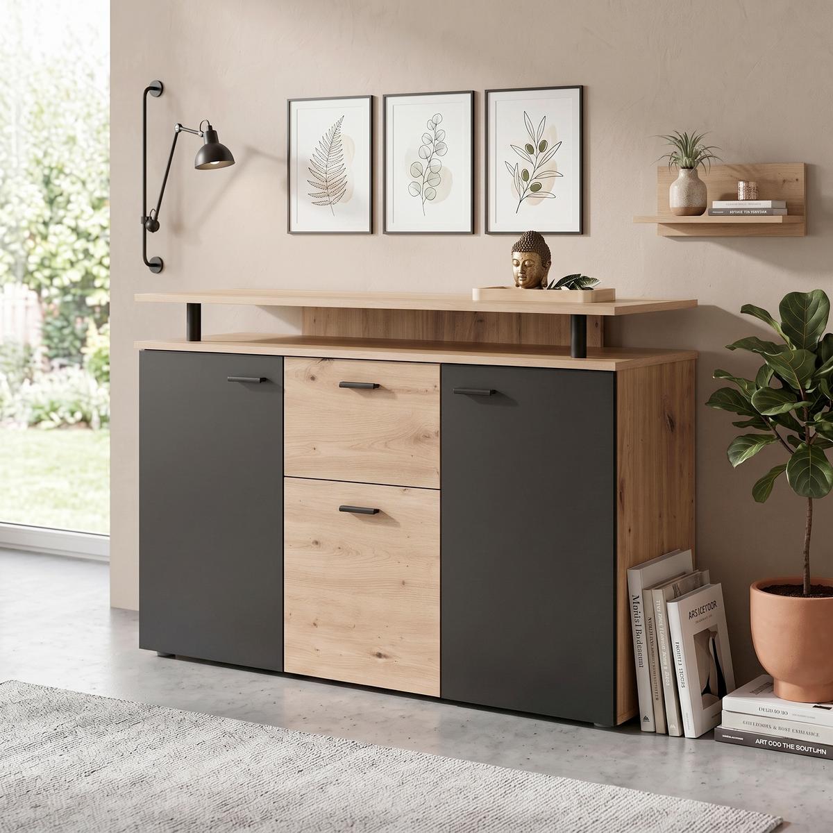 Komoda Leon - crna/antracit, Moderno, pločasti materijal/plastika (117/92,3/38cm) - Modern Living
