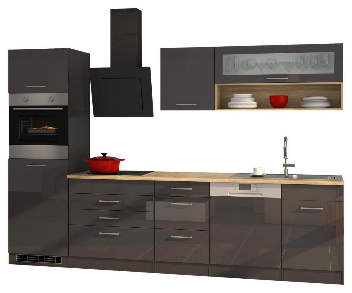 Küchenleerblock Mailand o. Geräte Graphitfarben - Silberfarben/Graphitfarben, MODERN, Holzwerkstoff/Metall (300cm) - Held