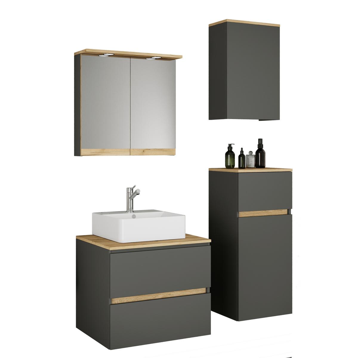 Badezimmer Cosila - Honigeiche/Weiss, Trend, Keramik/Holzwerkstoff (100cm) - MID.YOU