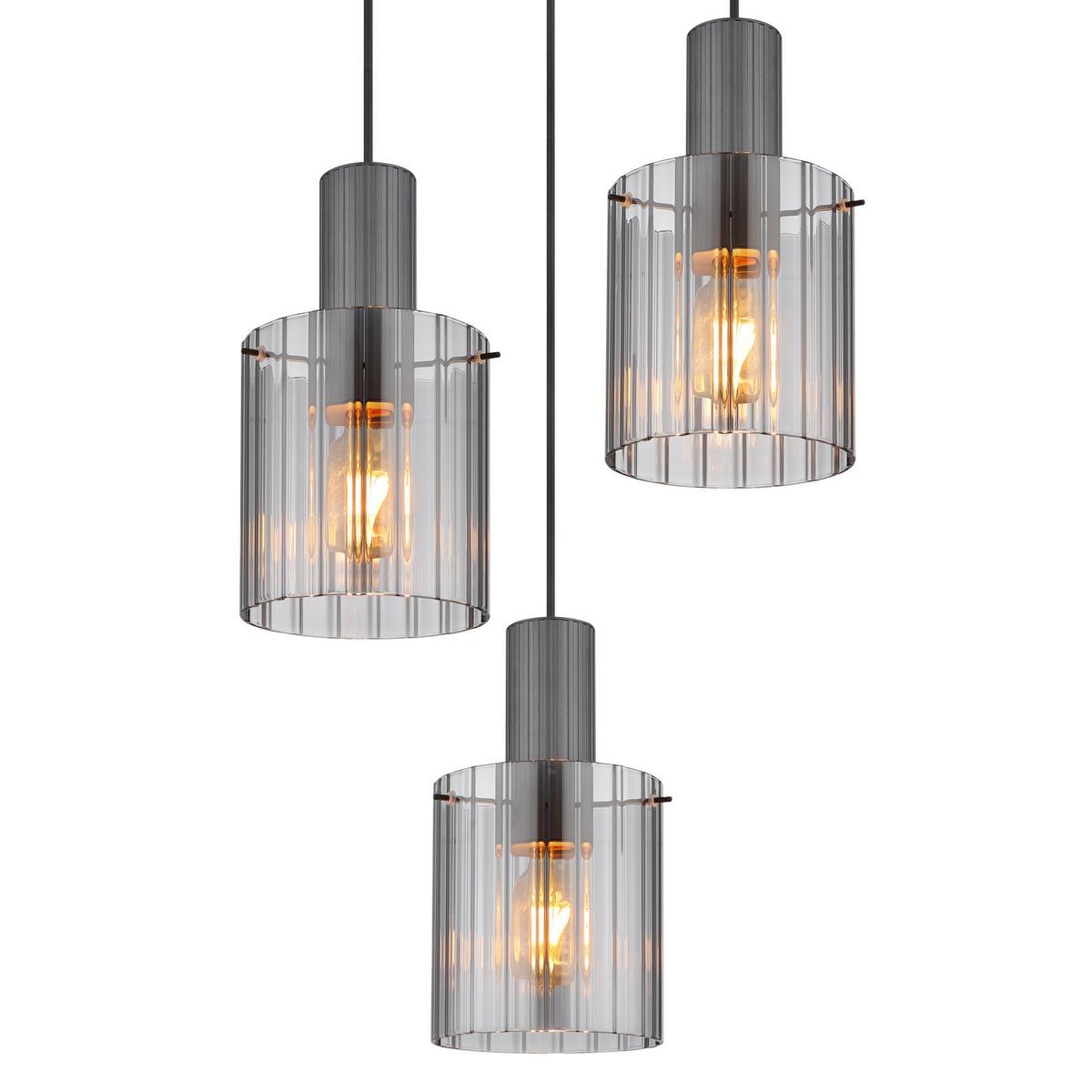 HÄNGELEUCHTE 15904-3HR - Dunkelgrau, Design, Glas/Metall (48/150cm) - Globo