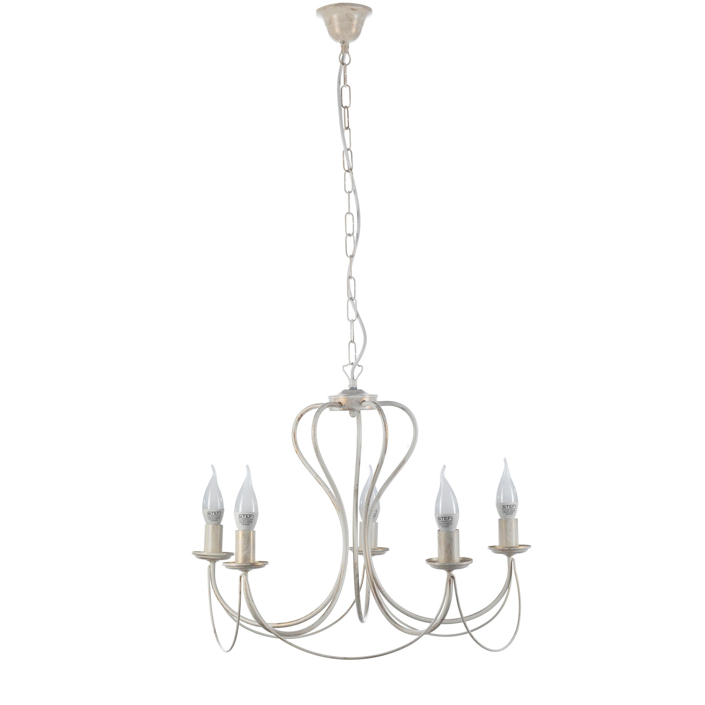 Kronleuchter Candela avorio Weiß max. 6 Watt - Weiß, KONVENTIONELL, Metall (55/55/105cm)