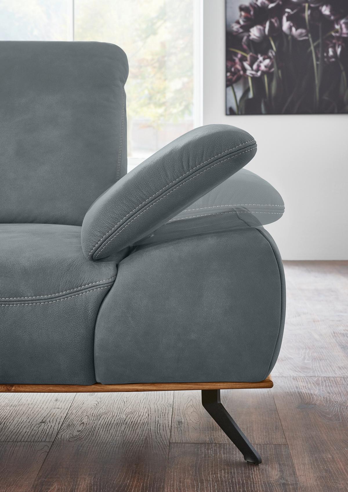 Wohnlandschaft Erling Blaugrau - Beige/Blaugrau, MODERN, Leder/Metall (187/89/322cm) - Premium Living