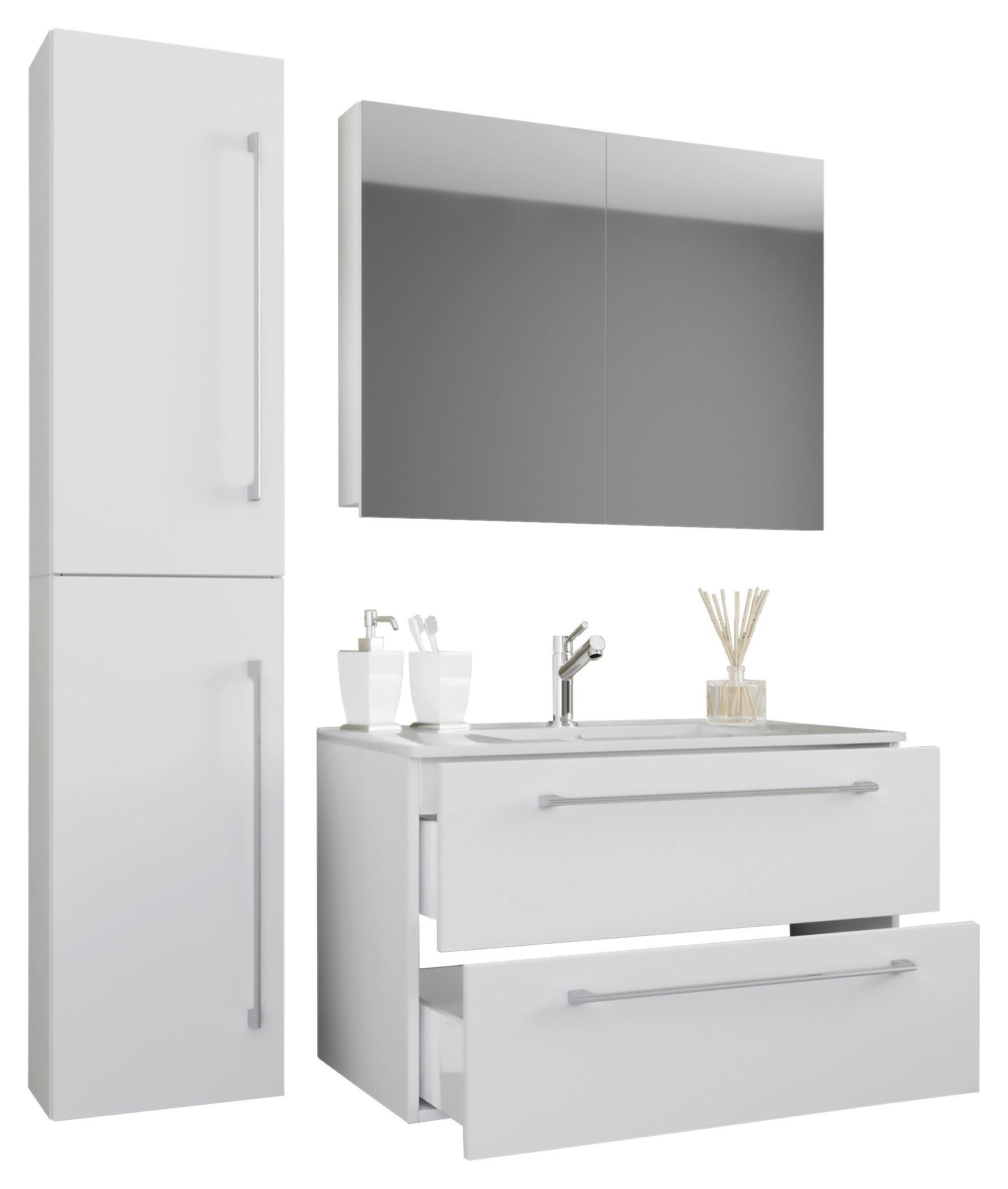 Kopalnica Badinos, Bela - bela/barve aluminija, Moderno, kovina/leseni material (113cm) - MID.YOU