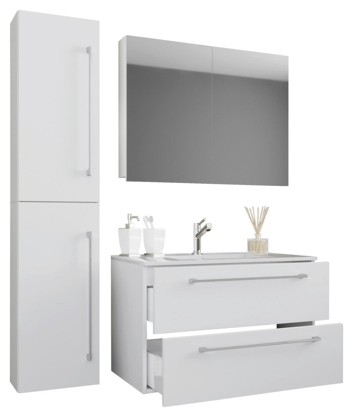 Kopalnica Badinos, Bela - bela/barve aluminija, Moderno, kovina/leseni material (113cm) - MID.YOU