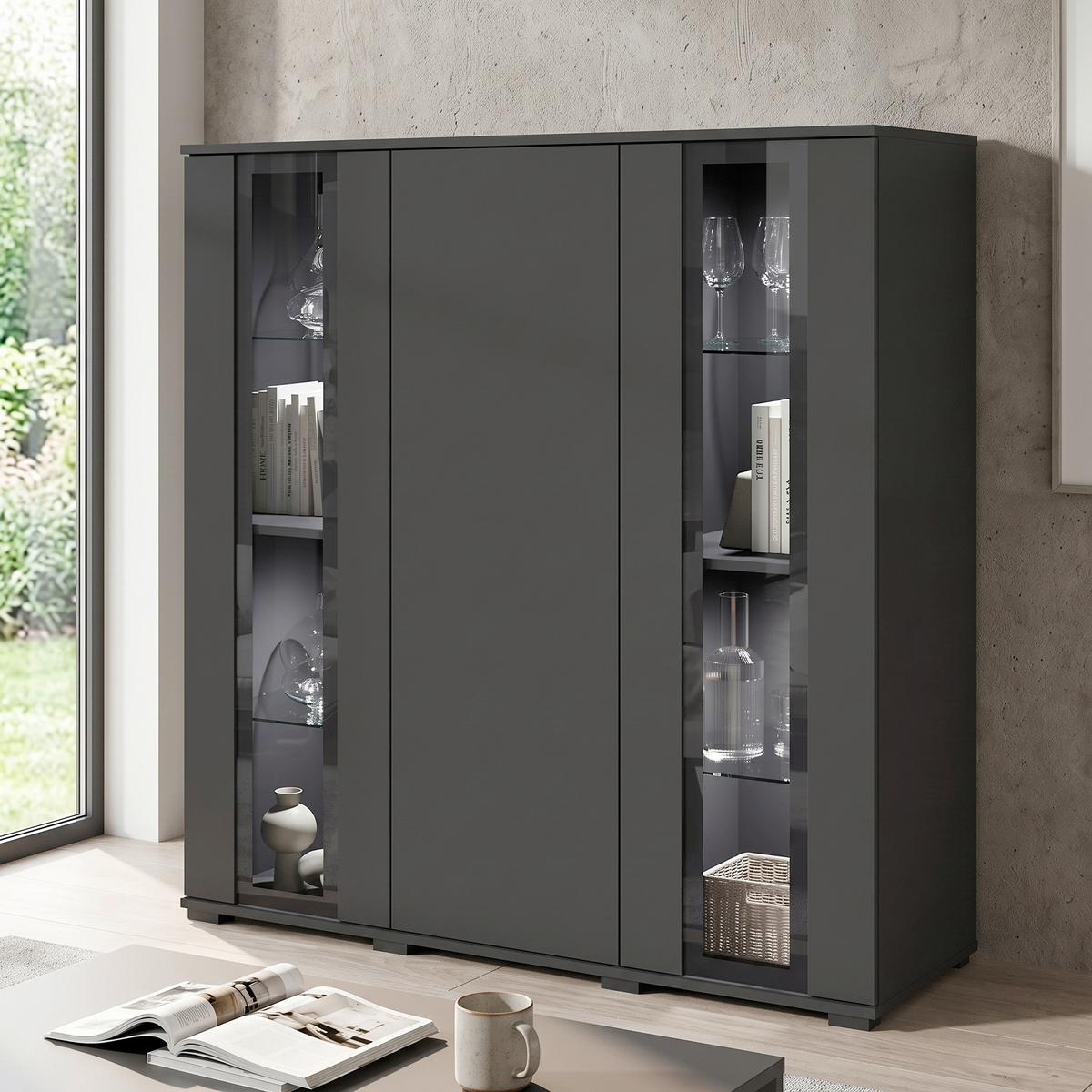 Highboard Caro ca. 120x122 cm Schwarz - Schwarz, Design, Glas/Holzwerkstoff (120/121,9/39,5cm) - P & B