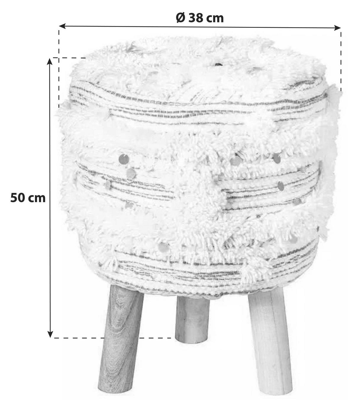 Hocker Bohist ca. 38x50 cm Creme/Khaki - Creme/Olivgrün, Trend, Holz/Textil (38/50/38cm) - Kayoom