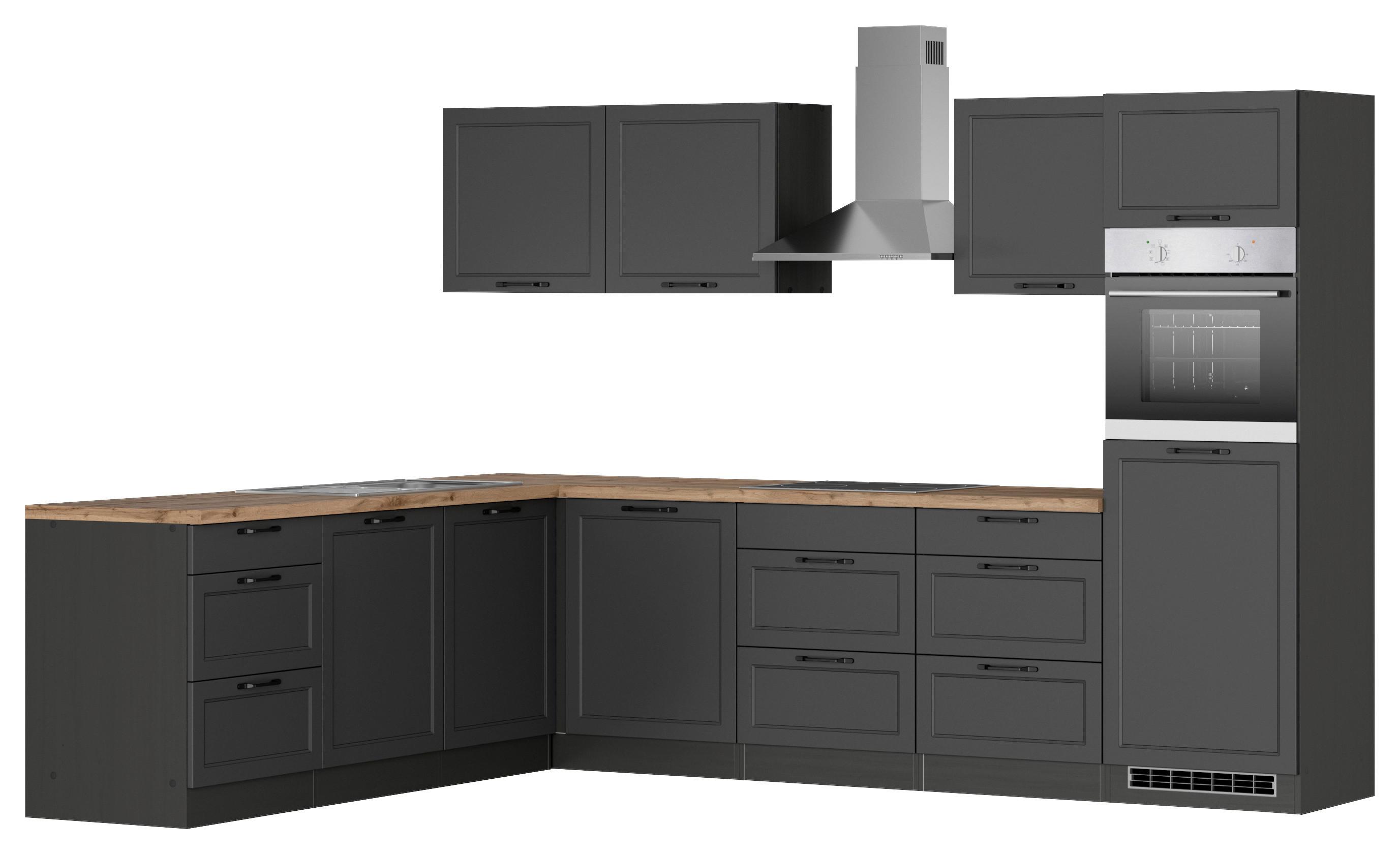 Eckküche Meran mit Geräten ca. 240x300 Grau/Eiche - Eiche Wotan/Schwarz, LIFESTYLE, Holzwerkstoff/Metall (240/300cm) - Held