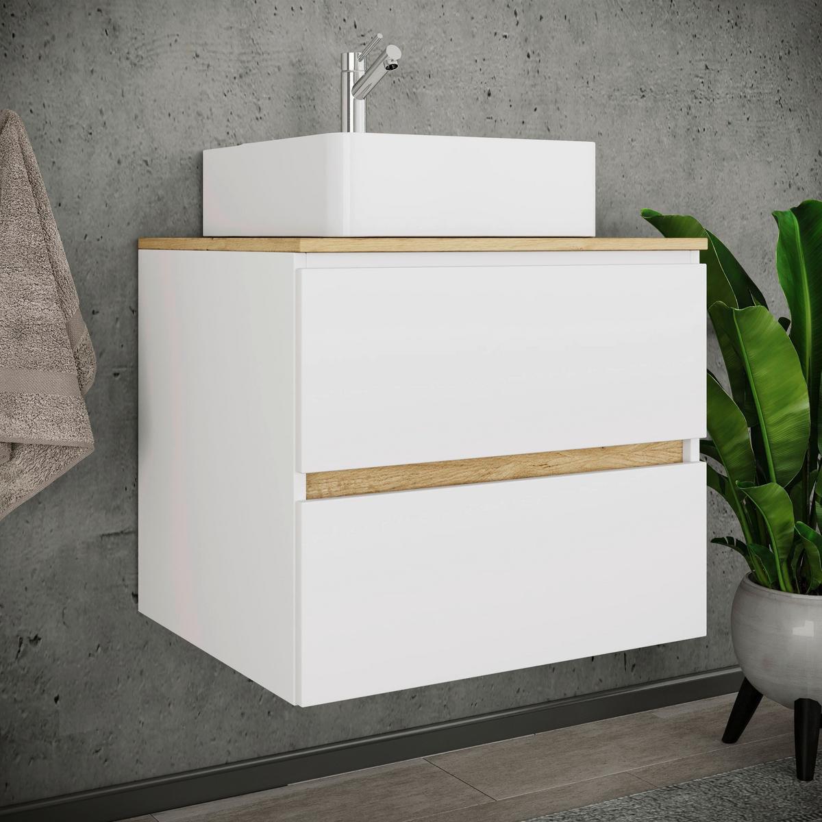 Badezimmer Cosila - Honigeiche/Weiss, Trend, Keramik/Holzwerkstoff (60/67/51cm) - MID.YOU