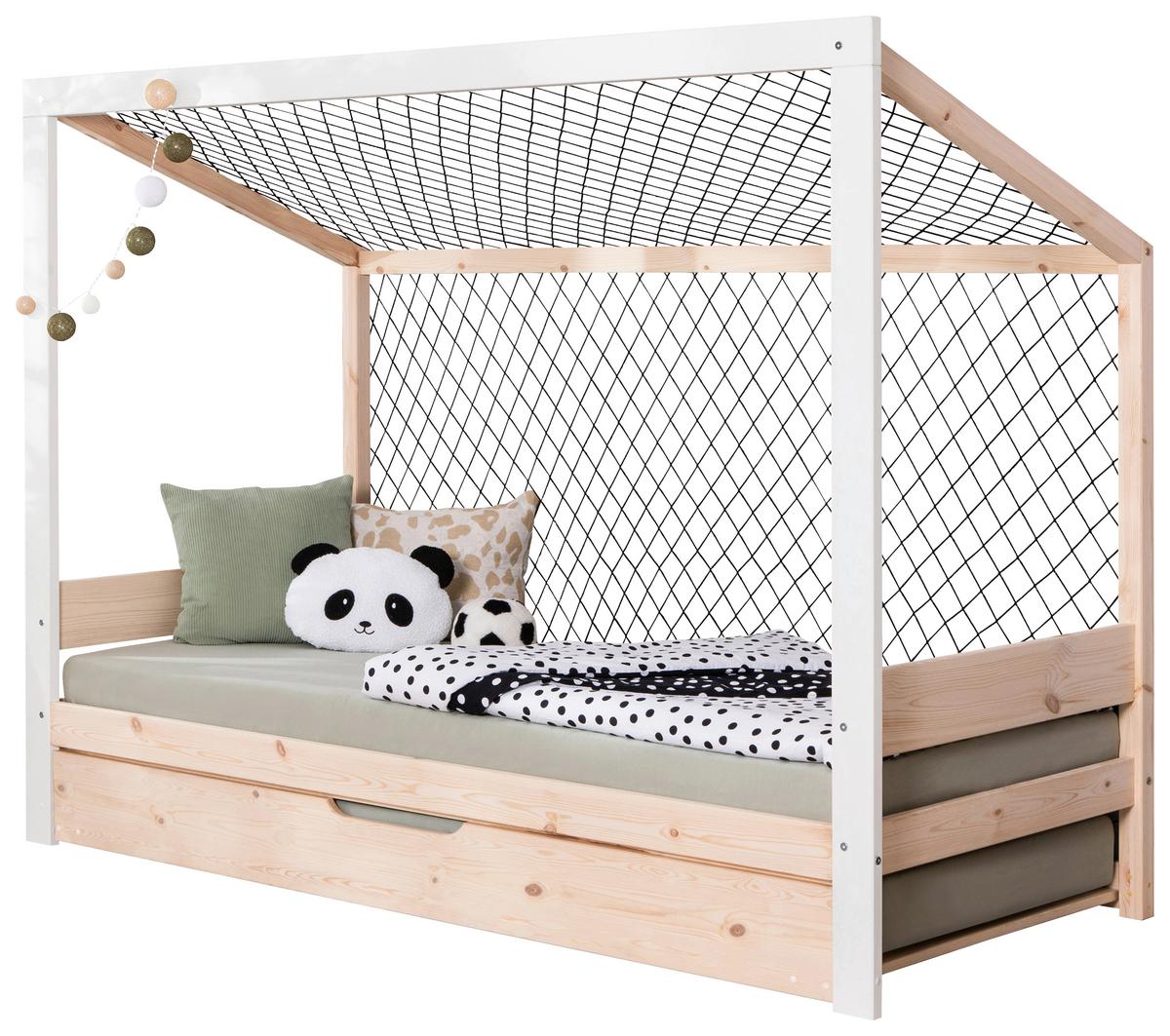 Postelja Soccer, 90x200cm, 2x Letveno Dno, Brez Vzmetnice - bela/naravne barve, Moderno, les (90/200cm) - MID.YOU