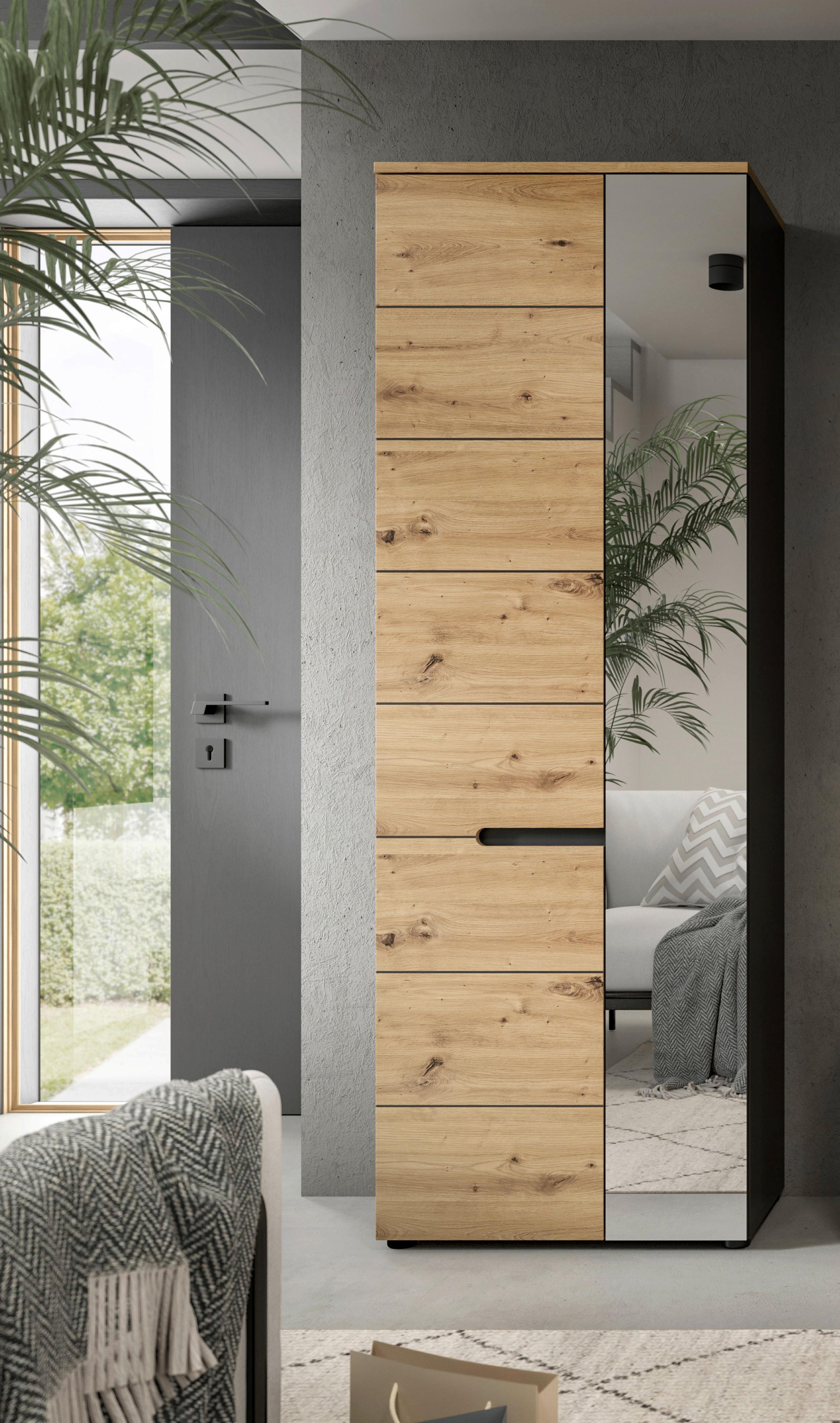 Garderobenschrank Canu ca. 65x190x37cm Eiche Dekor,Grau - KONVENTIONELL, Glas/Holzwerkstoff (65/190/37cm) - MID.YOU