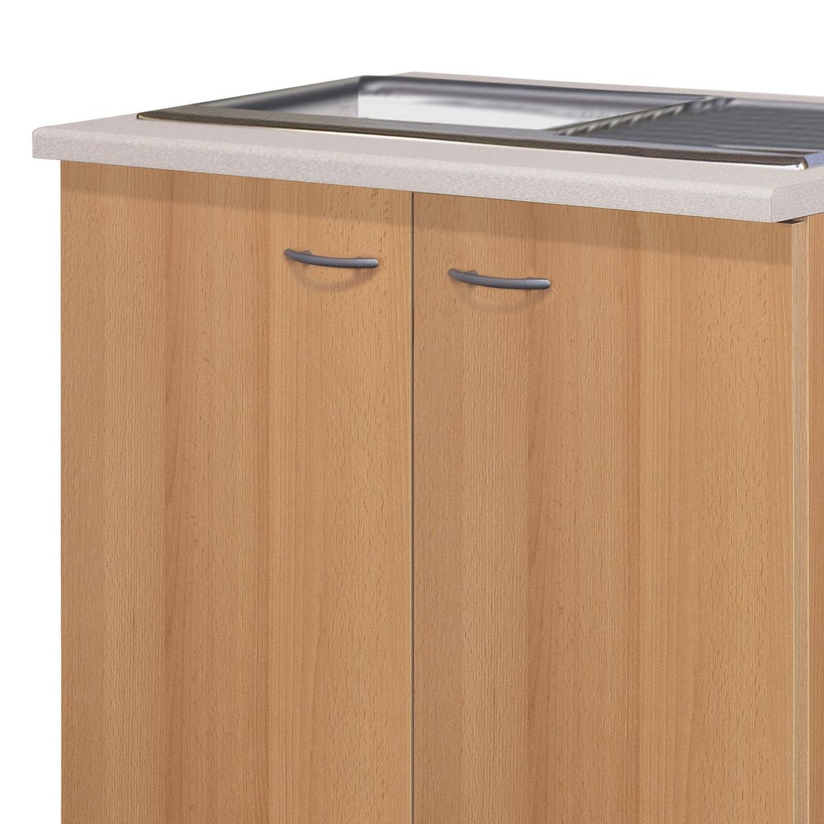 Kuhinjska Spodnja Omarica Nano, Barva Bukve - barve nerjavečega jekla/barve bukve, Moderno, umetna masa/leseni material (100/85/57cm) - FlexWell