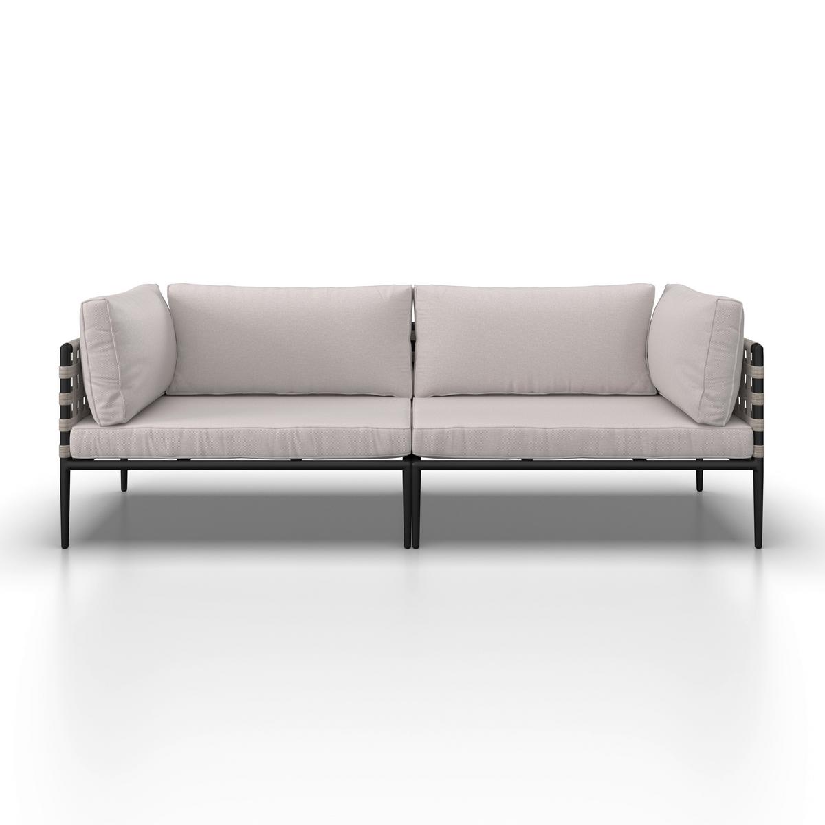 Loungegarnitur Enja Hellgrau Metall/Outdoorstoff +Abdeckung - Hellgrau/Schwarz, MODERN, Kunststoff/Textil (104/60/70cm) - Bessagi Garden