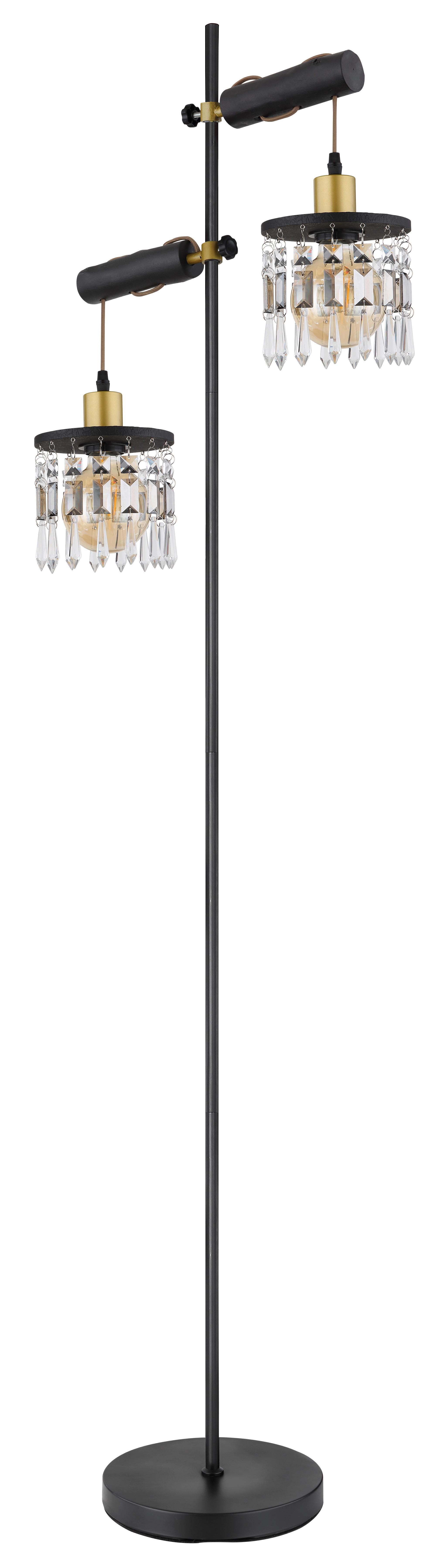 Stehleuchte Comma in Schwarz/Messing max. 40 W - Messingfarben/Schwarz, Basics, Glas/Holz (51/25/168cm) - Globo