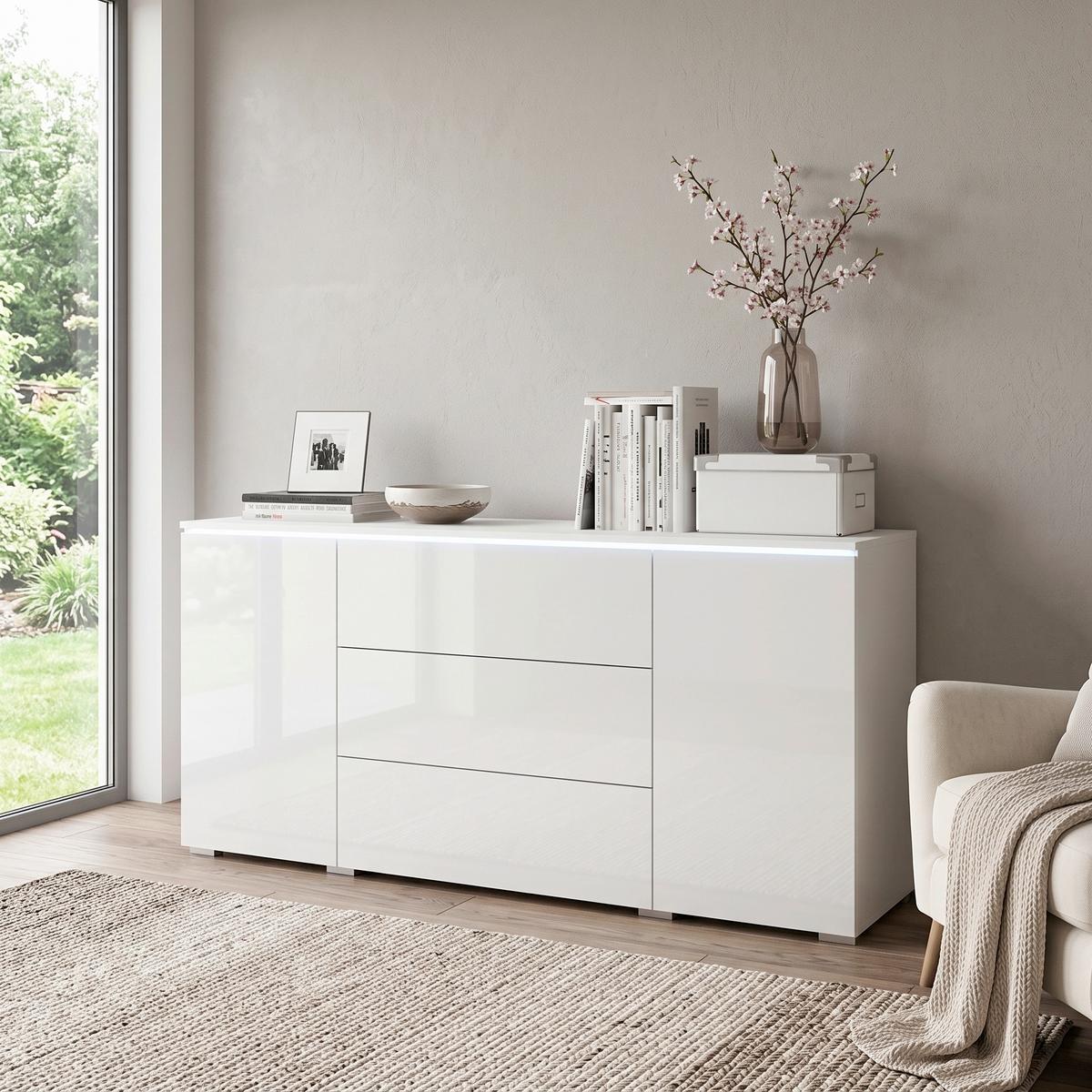 Tálalószekrény Vera Weiss Hochglanz - magasfényű fehér/fehér, Lifestyle, faalapú anyag (150/67,9/39,5cm) - P & B