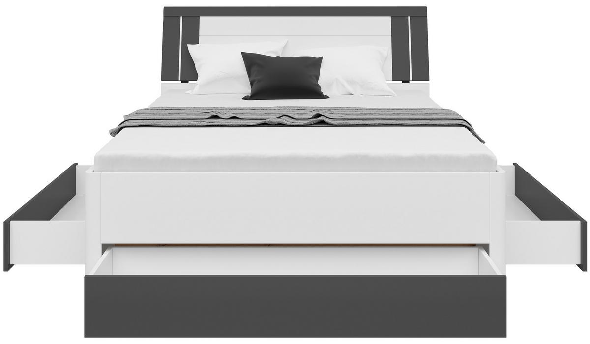 Stauraumbett in Weiss/Graphitfarben - Weiss/Graphitfarben, Konventionell, Holzwerkstoff (140/200cm) - Mömax