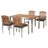 Vrtni Set Keros, 5-Delni, Jeklo, Masiven Les - srebrne barve/naravne barve, Moderno, kovina/tekstil - Gardenson