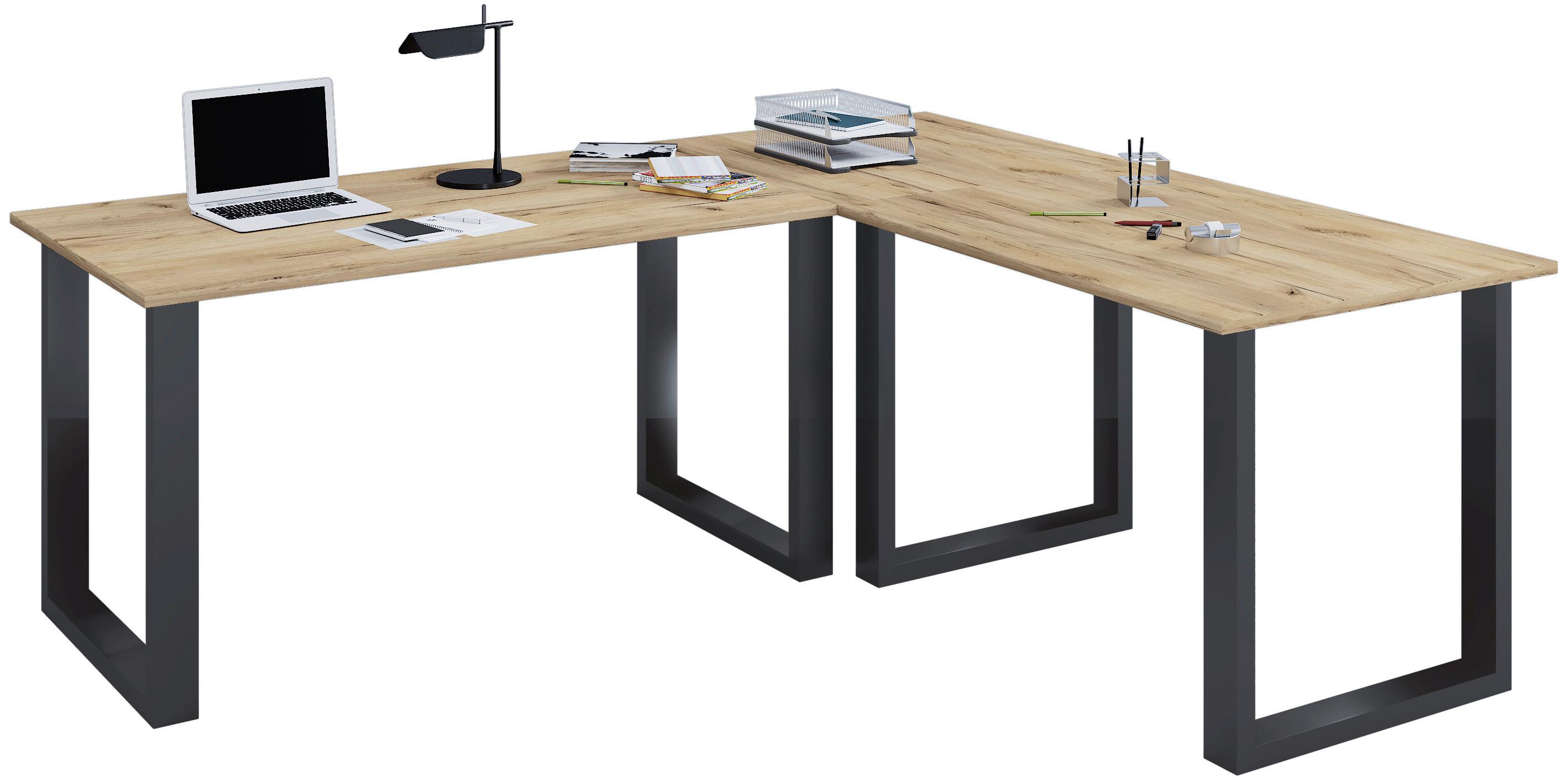ECKSCHREIBTISCH LONA - Honigeiche/Silberfarben, Design, Holzwerkstoff/Metall (190/130/76cm) - MID.YOU