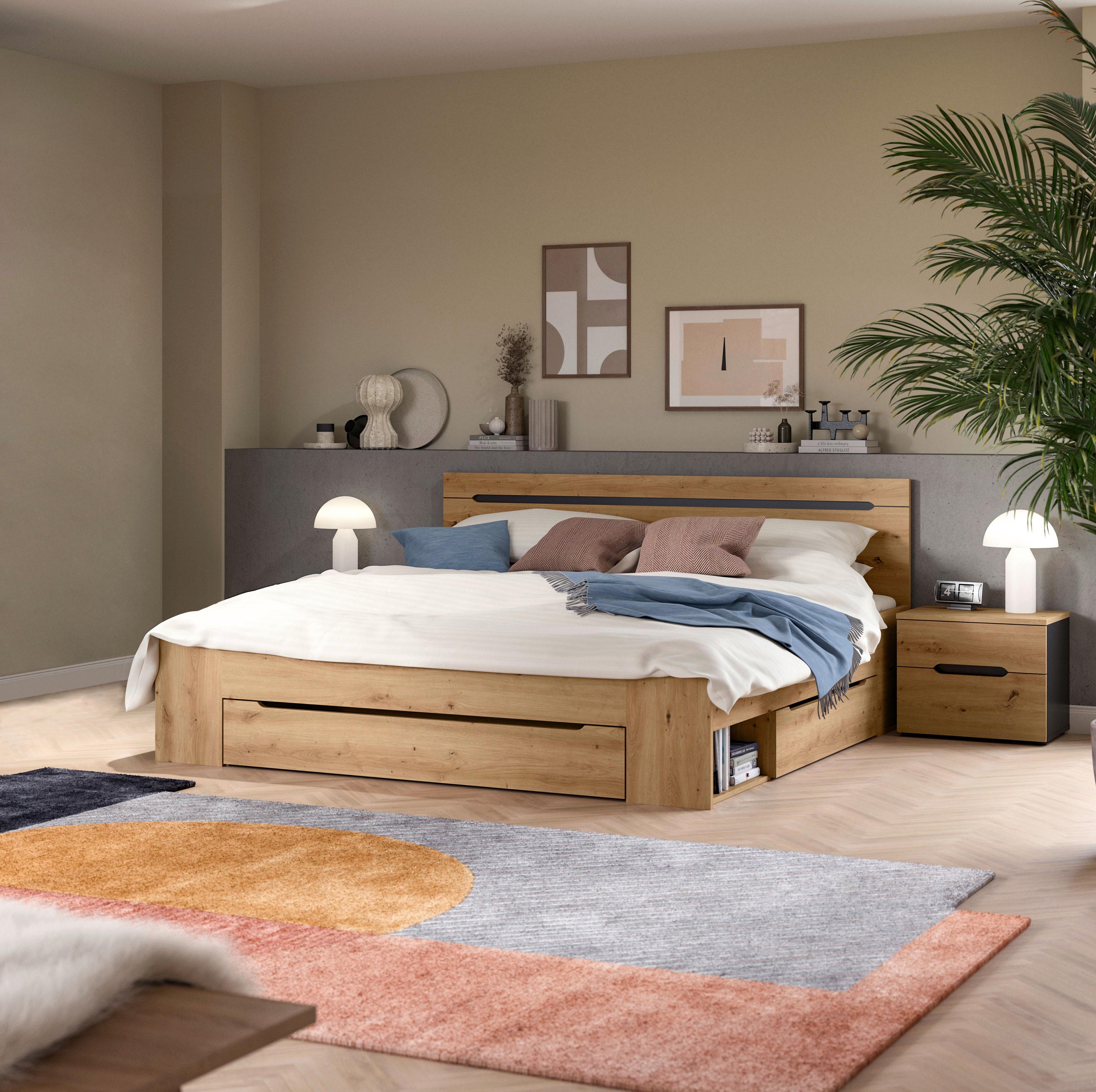 Schlafzimmer CANU 3-teilig Grau, Eiche Artisan - Eiche Artisan/Grau, MODERN, Holzwerkstoff (284/87/205cm) - MID.YOU