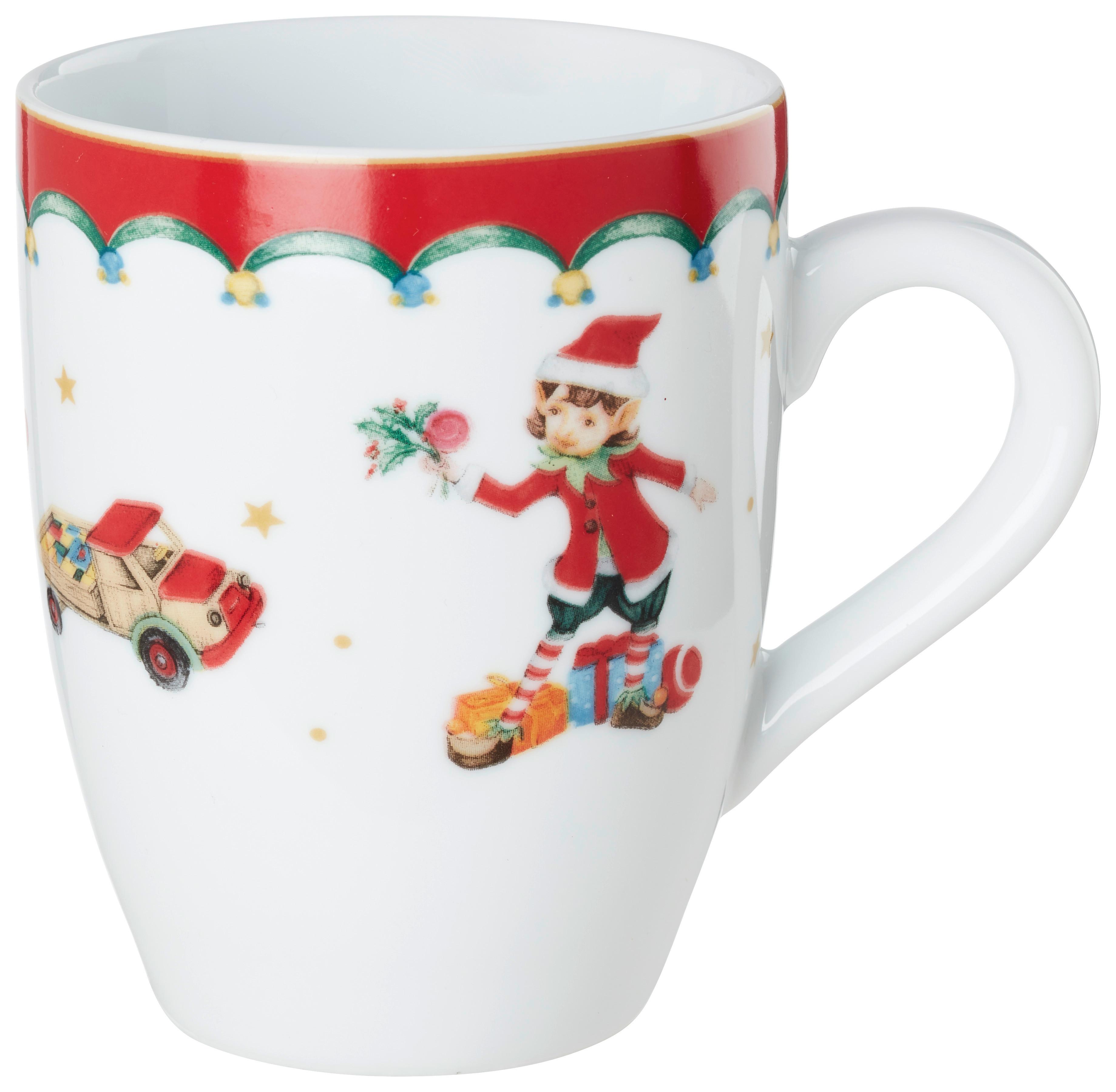 Kaffeebecher XMAS mit Weihnachtsmotiv Ø ca. 8,6 - Weiss/Rot, Konventionell, Keramik (8,6/10cm) - Mömax