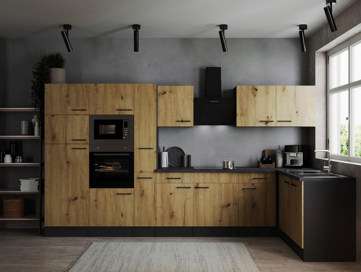 Kotna Kuhinja Z Aparati Oliver, 370x172cm - črna/siva, Design, kovina/leseni material (370/172cm) - Respekta