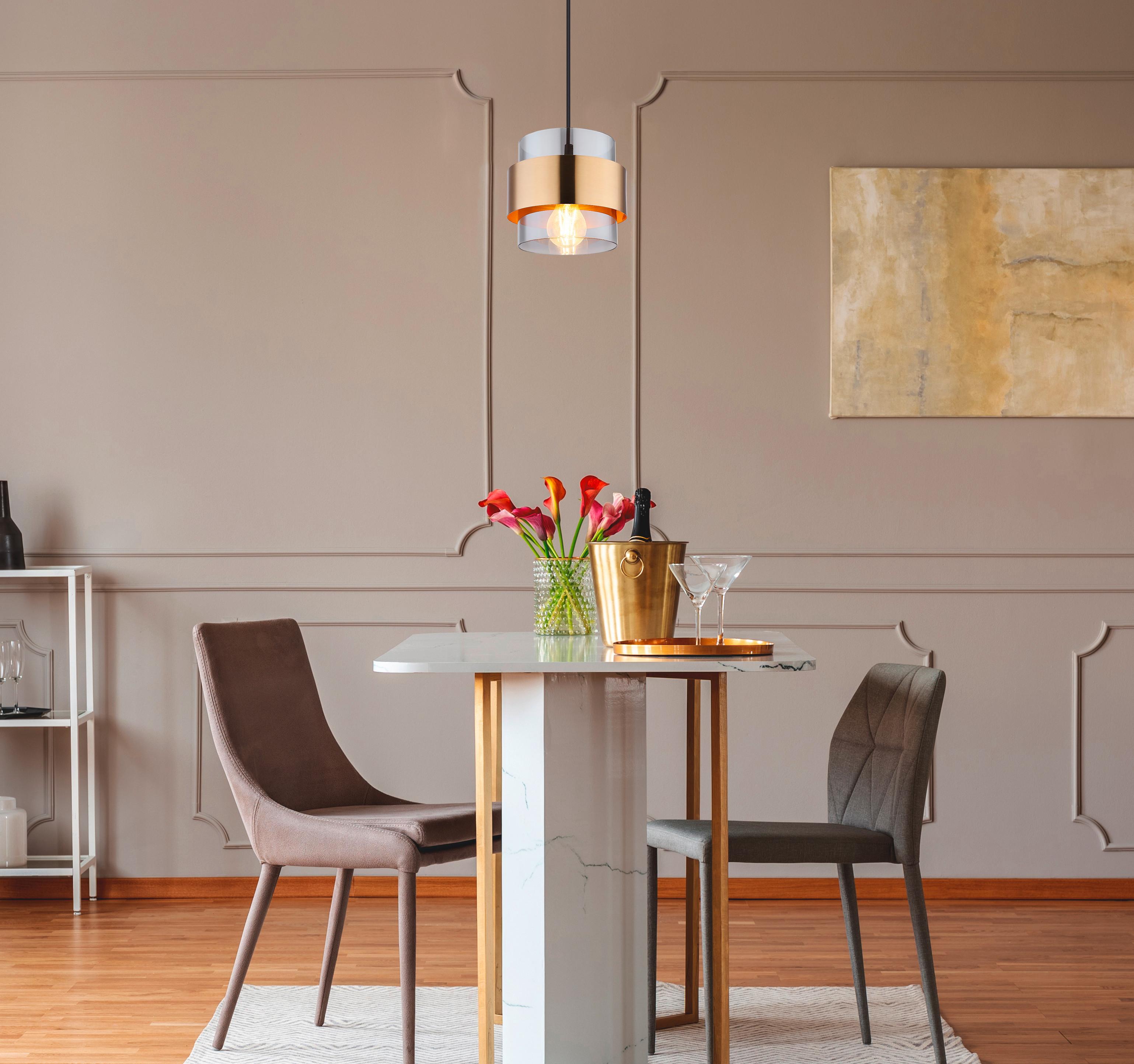 Hängeleuchte Milley Klar/Schwarz max. 60 Watt - Klar/Messingfarben, Design, Glas/Metall (18/120cm) - Globo