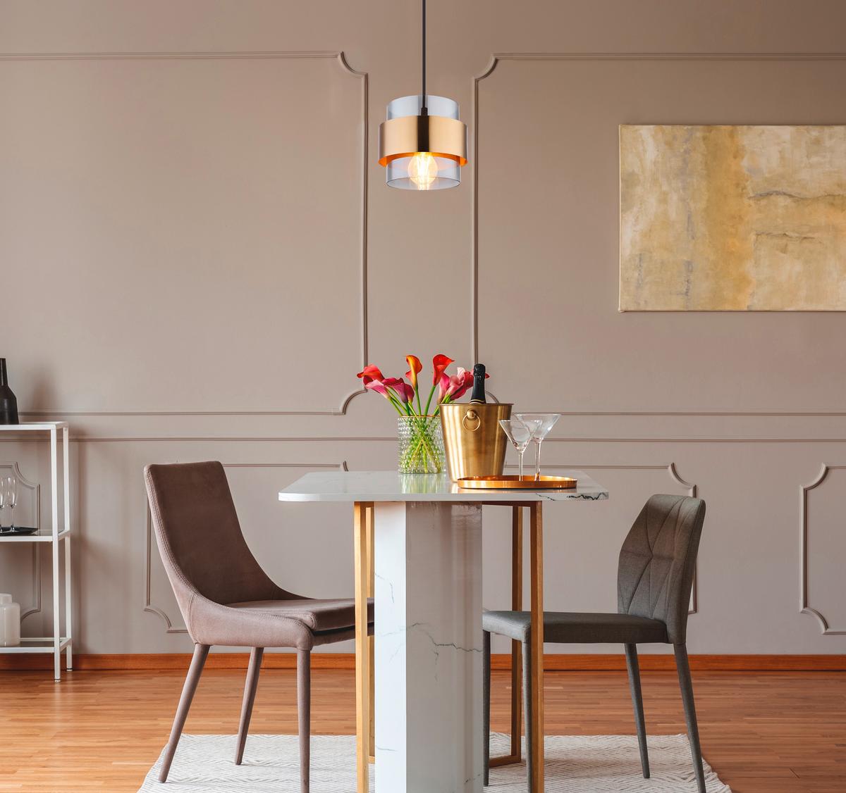 Hängeleuchte Milley Klar/Schwarz max. 60 Watt - Klar/Messingfarben, Design, Glas/Metall (18/120cm) - Globo