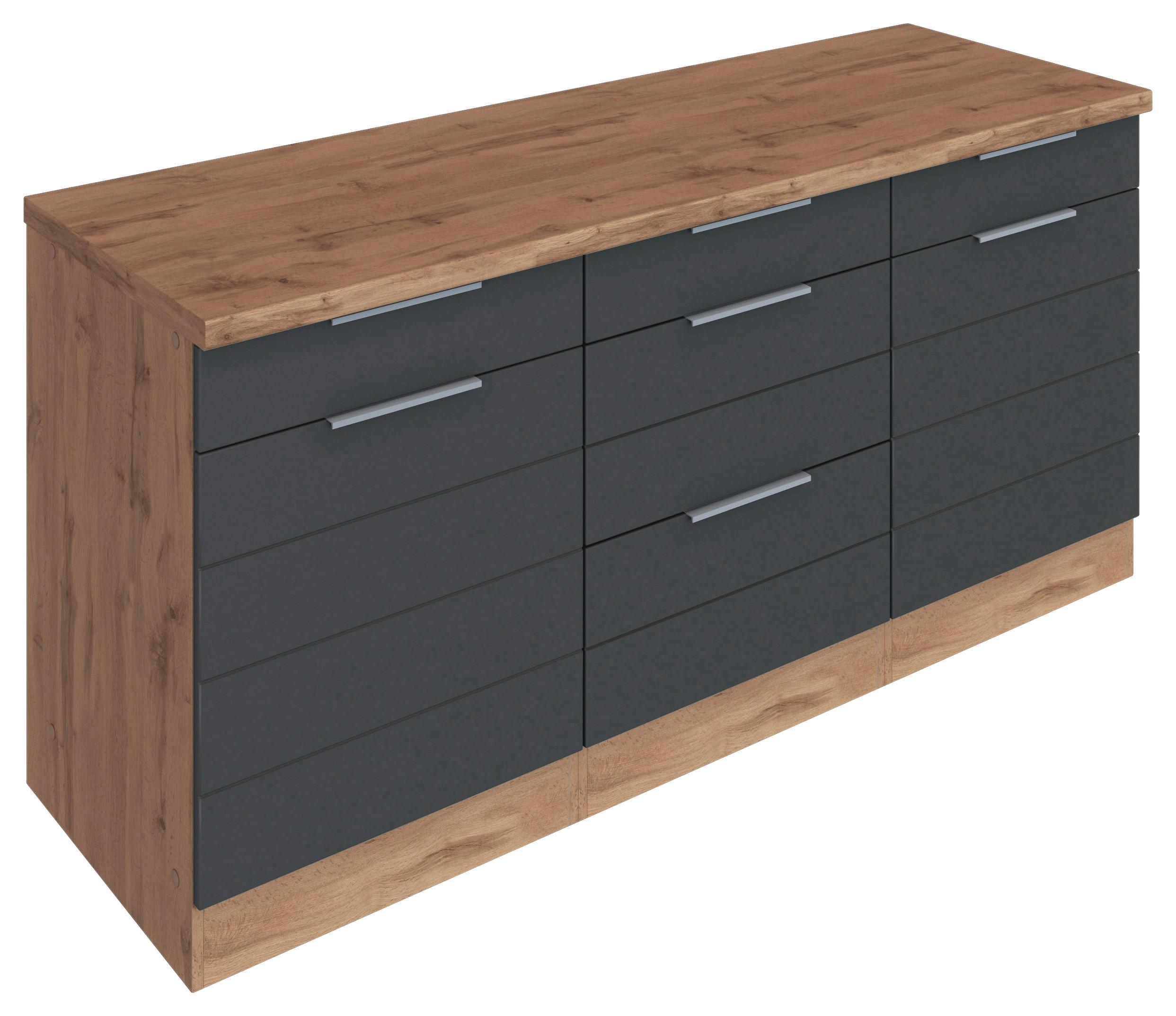 Küchenunterschrank Florenz ca. 180 cm Grau/Eiche - Eiche Wotan/Grau, Design, Holzwerkstoff/Metall (180/86/60cm) - Held