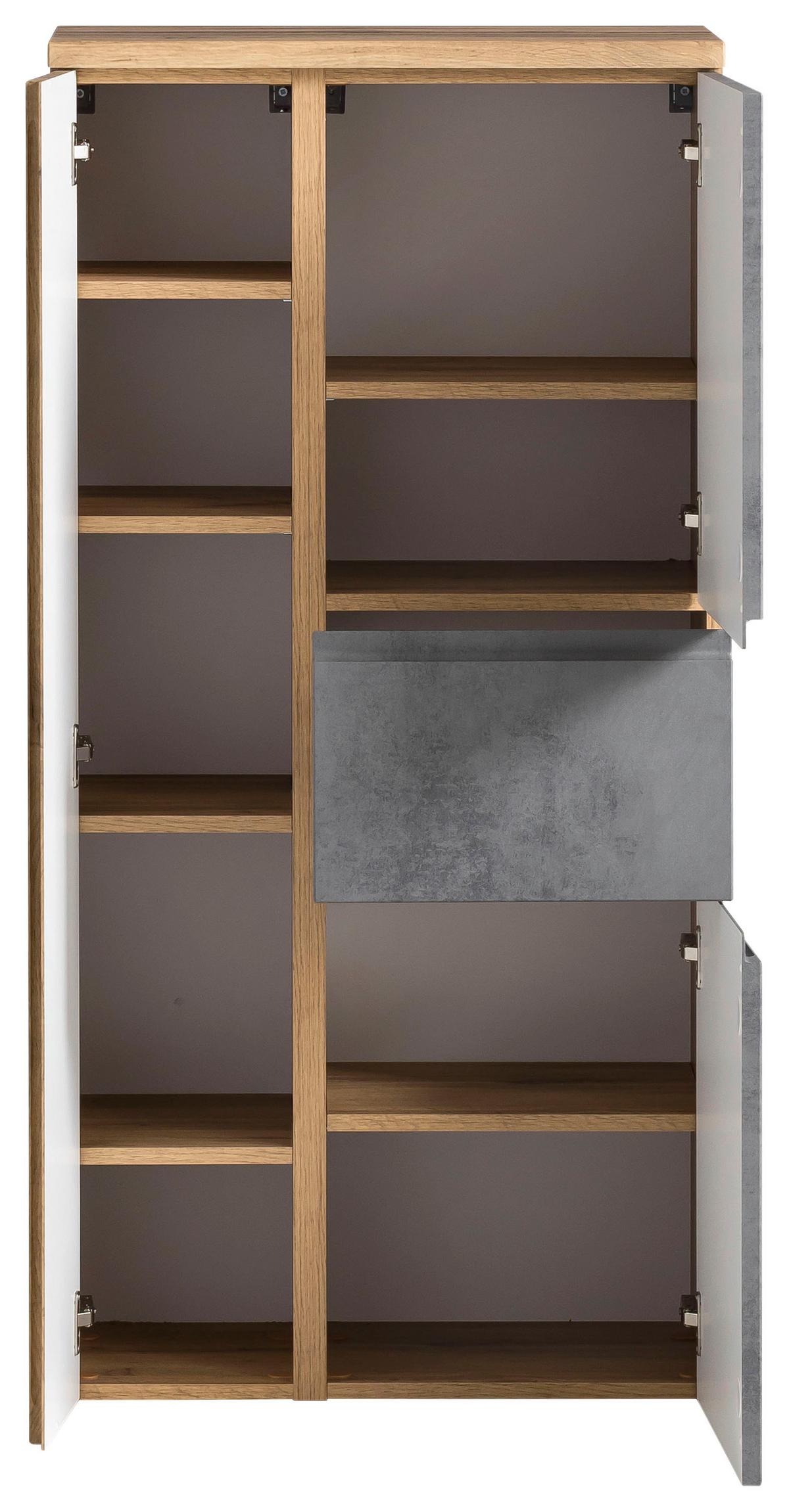 Midischrank Varese ca. 65x130 cm Hellgrau/Eiche - Eiche Wotan/Silberfarben, MODERN, Holzwerkstoff/Kunststoff (65/130/35cm) - Held