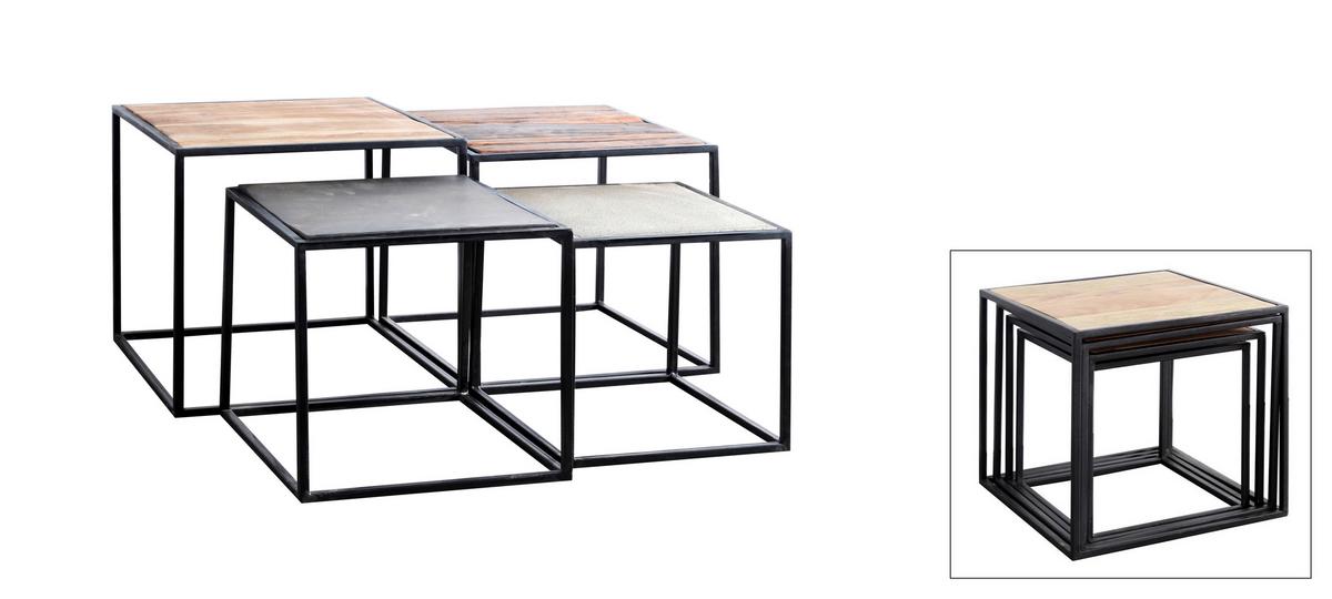 ZESTAW STOLIKÓW BOCZNYCH TUCSON - kolor naturalny/ciemnoszary, Design, kamień/metal (96/96/45cm) - Carryhome