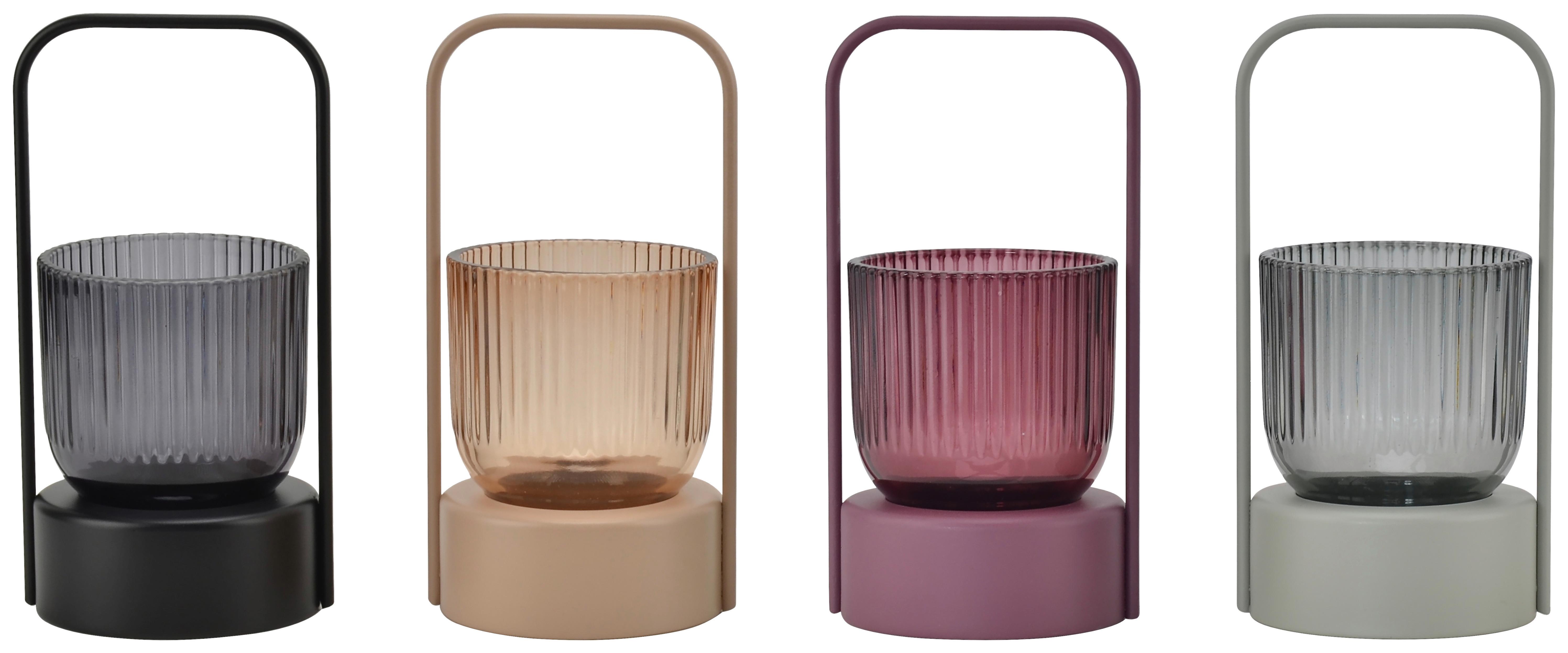 Laterne Hakon diverse Farben - Beere/Salbeigrün, MODERN, Glas/Metall (10,5/20cm) - Mömax