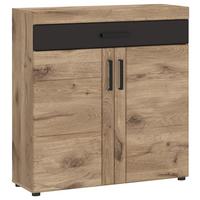 Komoda Grano, Barva Hrasta, Temno Siva - siva/črna, Trend, umetna masa/leseni material (92,8/100,2/38cm)